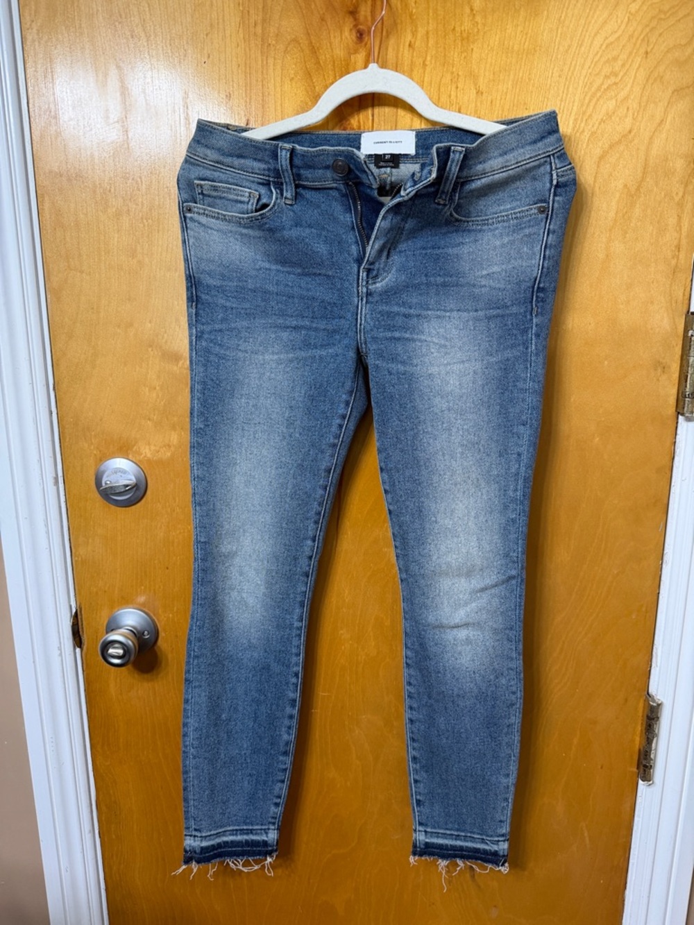 Current/Elliott Mid Blue Skinny Jeans with Raw Hem